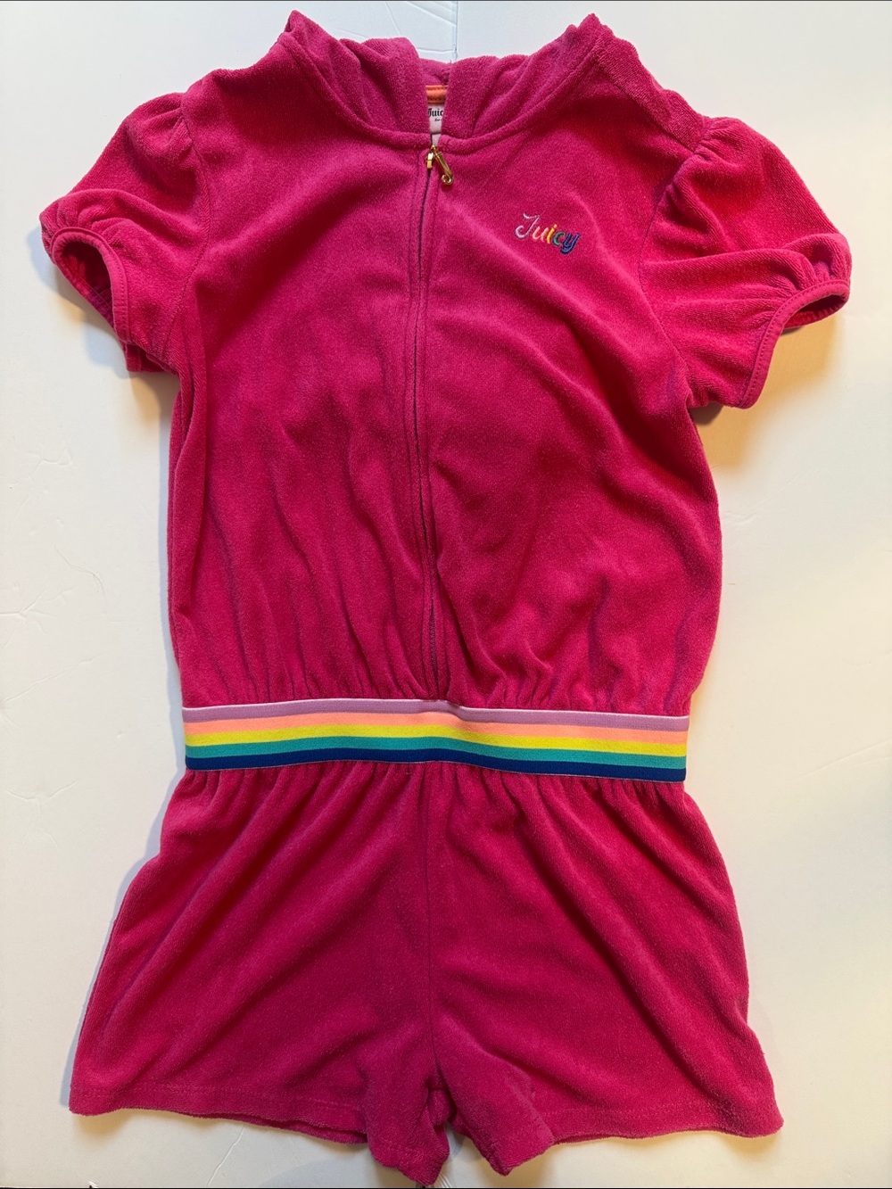 Juicy Couture Hot Pink Terry Zip Hoodie with Rainbow Logo
